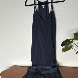 Garnet Hill Boho Midi Dress Women’s Medium Dark Navy Blue Flowy Crinkle Racerbac